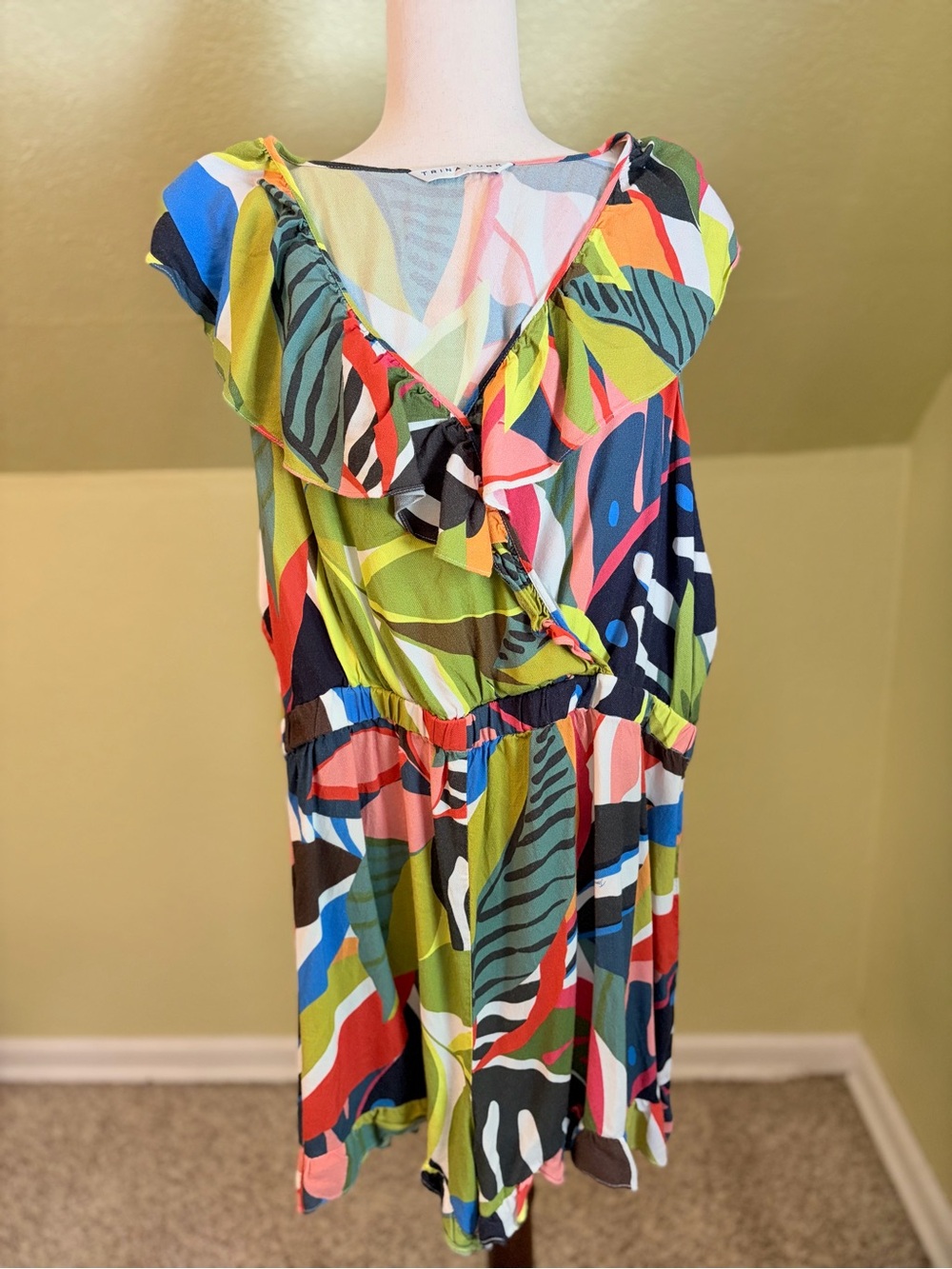 Trina Turk Sundeck Romper Multicolor Ruffled Resortwear Vacation Coverup XXL